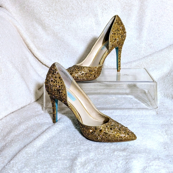 Betsey Johnson Hazil Gold Jewel Glam Half d'Orsay Pumps‎ High Heels | Size 7 - Picture 1 of 8